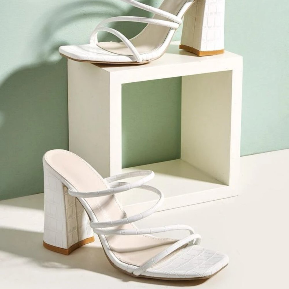 SHEIN Heels Croc Embossed Chunky Mules